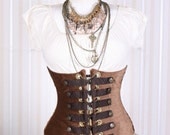 Waist 28 to 30 Chestnut Brown Steampunk Military Underbust Corset