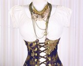 Waist 28 to 30 Purple Metallic Paisley Underbust Corset