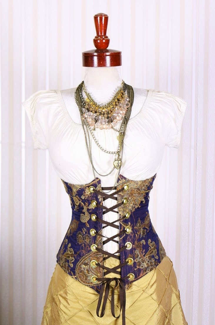 Waist 28 to 30 Purple Metallic Paisley Underbust Corset