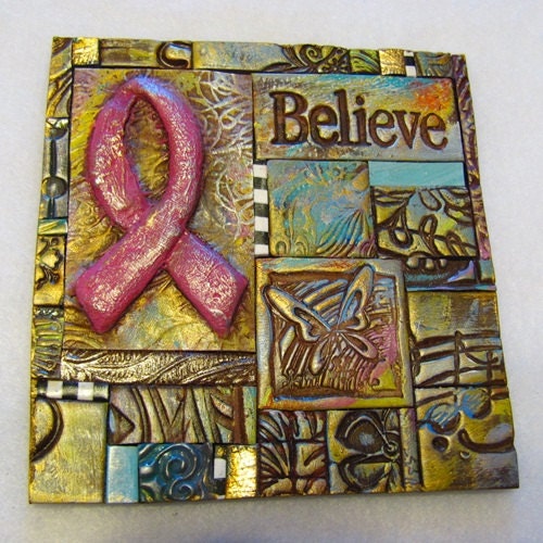 Breast Cancer-Believe Polymer Clay Tile Mosiac