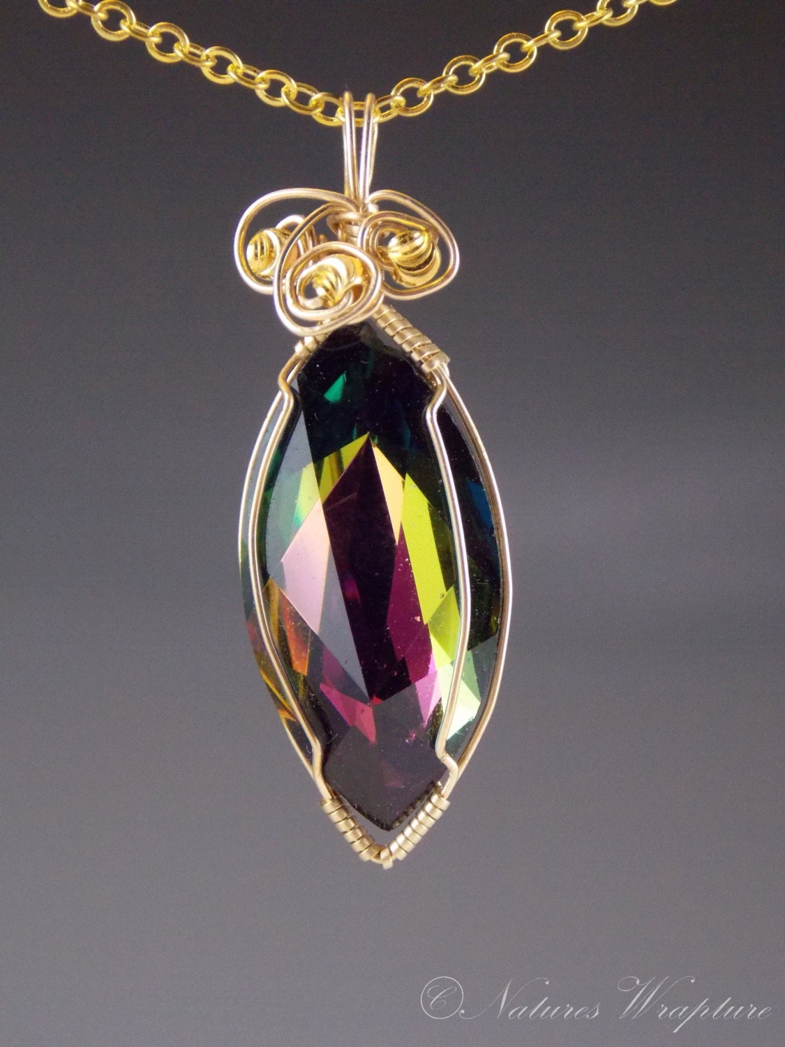 Faceted Vitrail Crystal Wire Wrapped Pendant