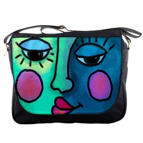 Abstract Blue Face Messenger Bag Casual Handbag Original Digital Painting