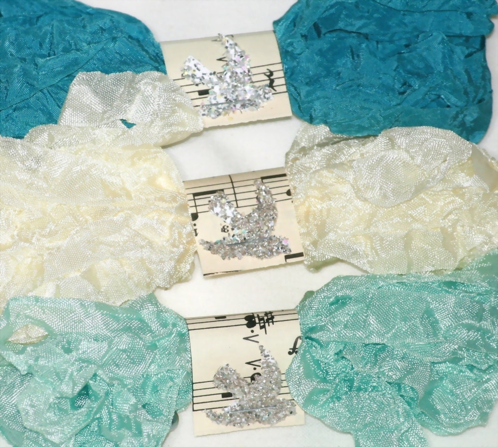 Crinkled Seam Binding - 15 yds. - Teal - Ivory - Aqua - Pacifica