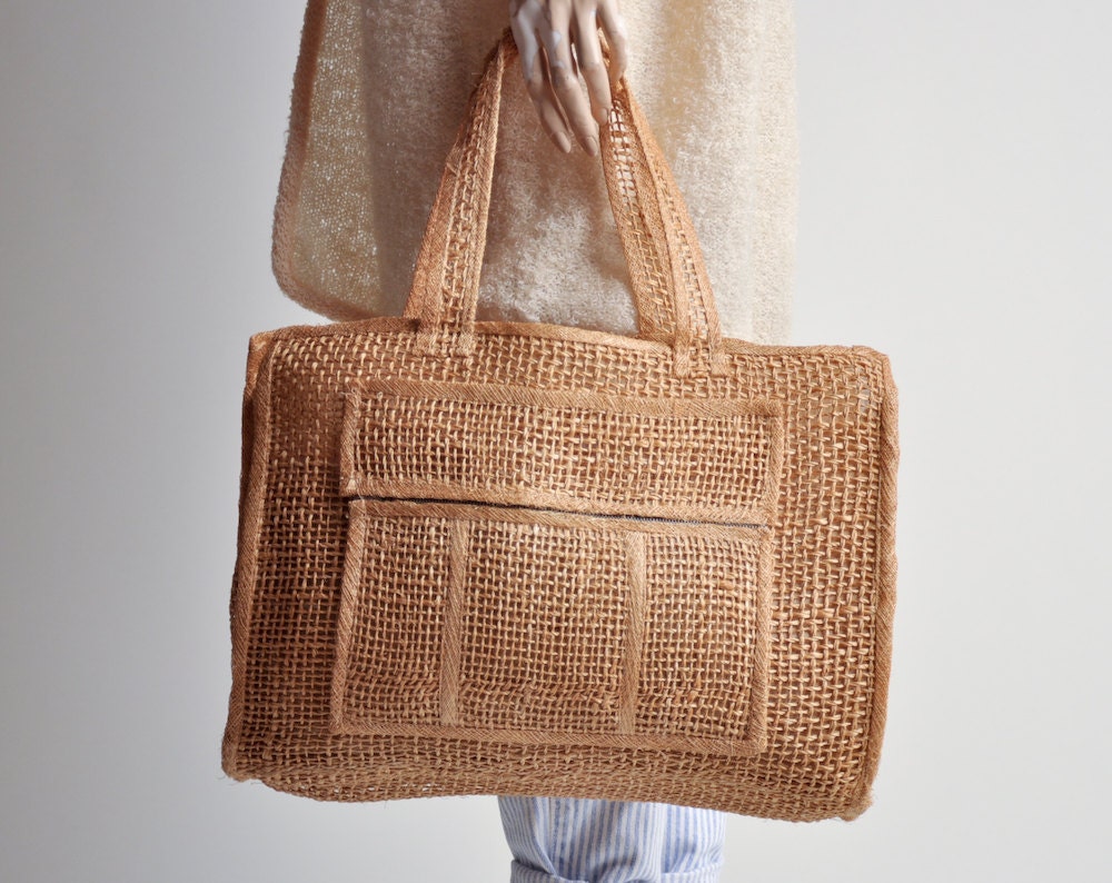 70s oversized woven straw bag purse tote