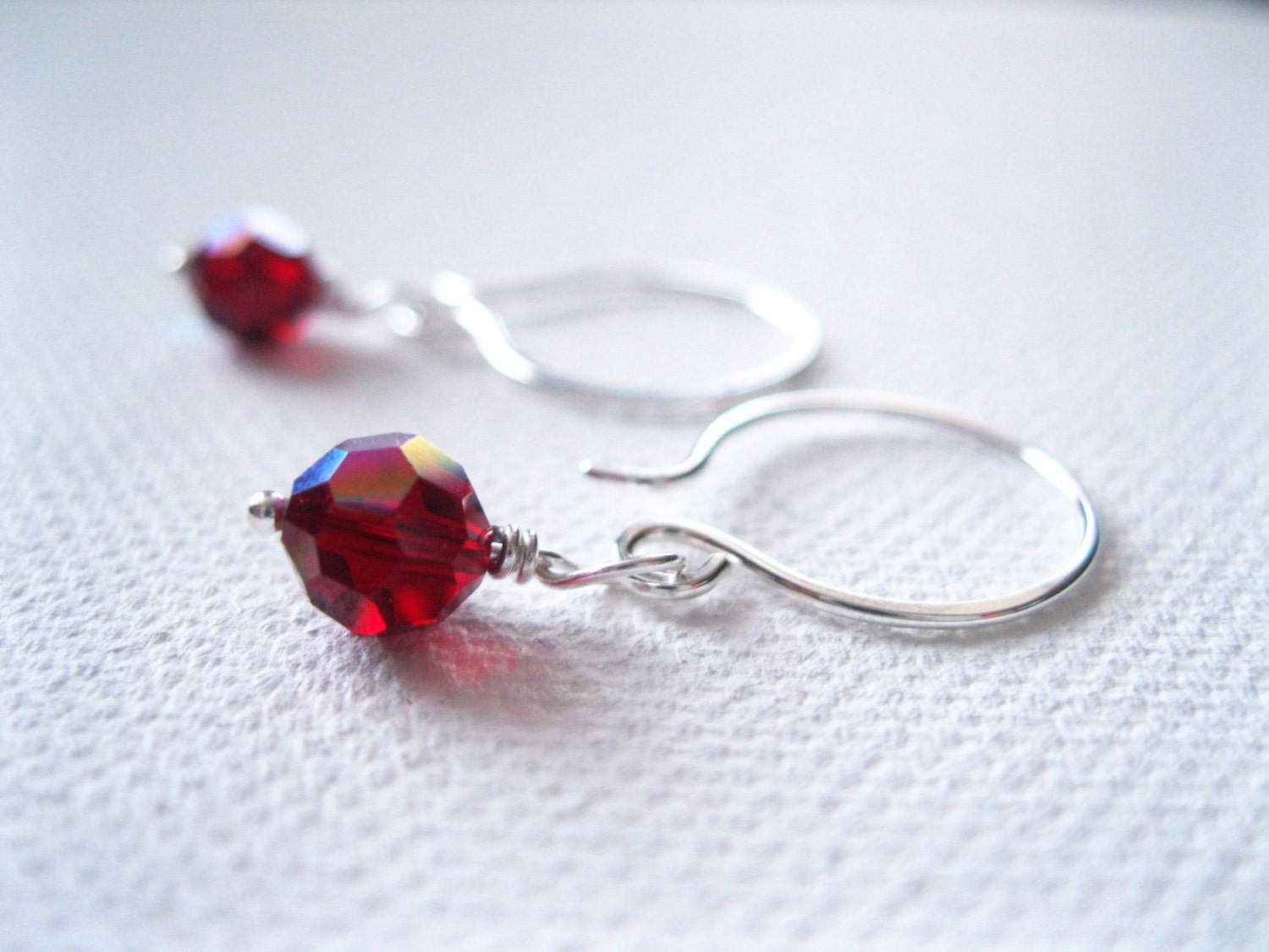 Red Siam AB Swarovski Crystal & Sterling Silver Earrings - UK Seller
