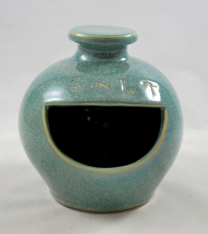 Aqua Green French Salt Pig or Cellar Stoneware Clay Pottery