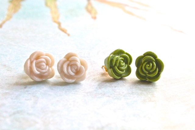 Sweet Buds - Petite Rose Earrings - Created with Polymer Clay - Gold Plated Posts - Choose Your Favorite Color