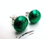 Emerald Green Glitter Post Earrings Surgical Steel Ear Posts