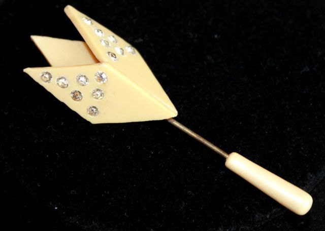 Vintage 40s Celluloid and Rhinestone Jabot Stick  Hat Pin