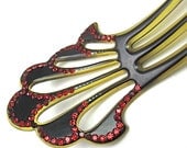 Vintage 1940s Art Deco Celluloid and Rhinestone Hair Comb