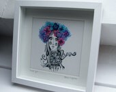 FLOWER GIRL felt and hand embroidered picture / wall art - New