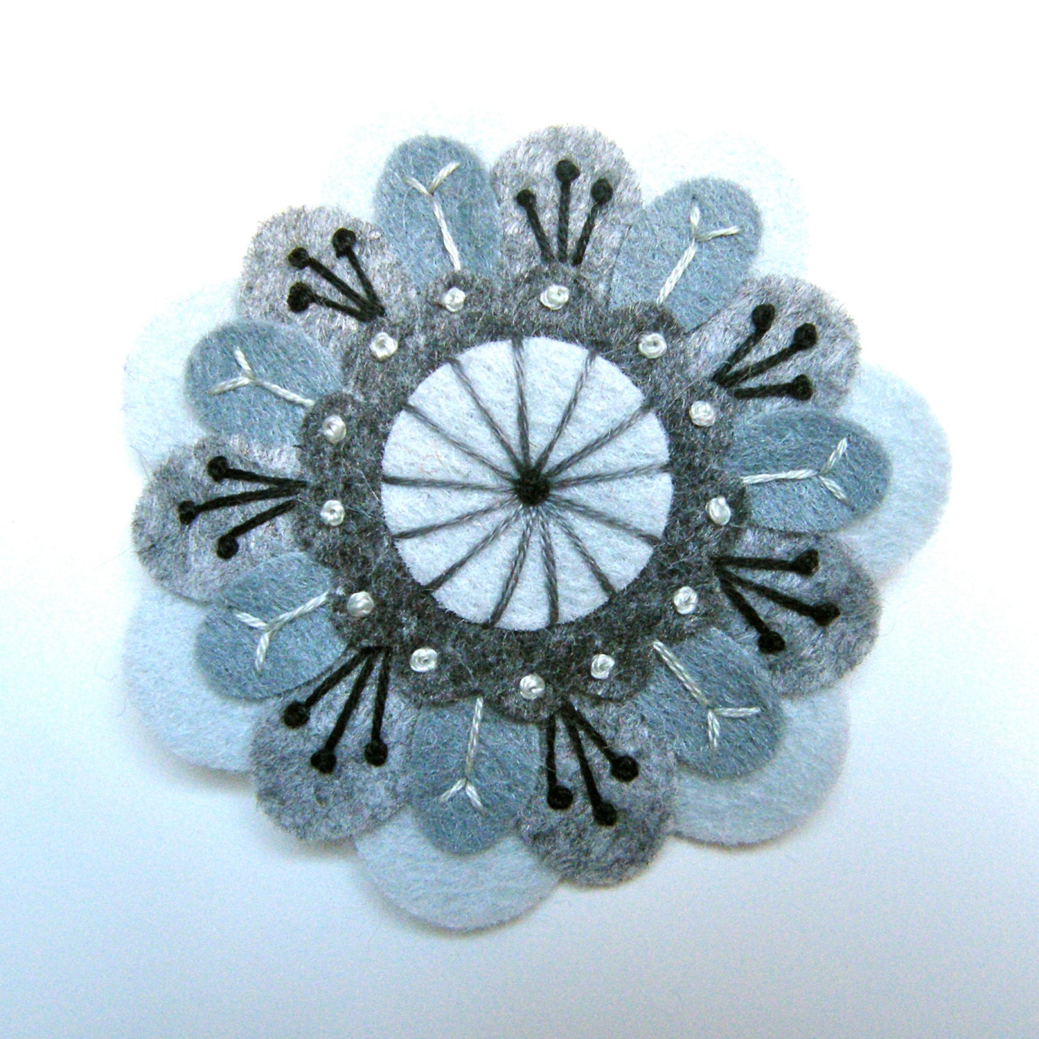 ANEMONE felt  brooch with freeform embroidery