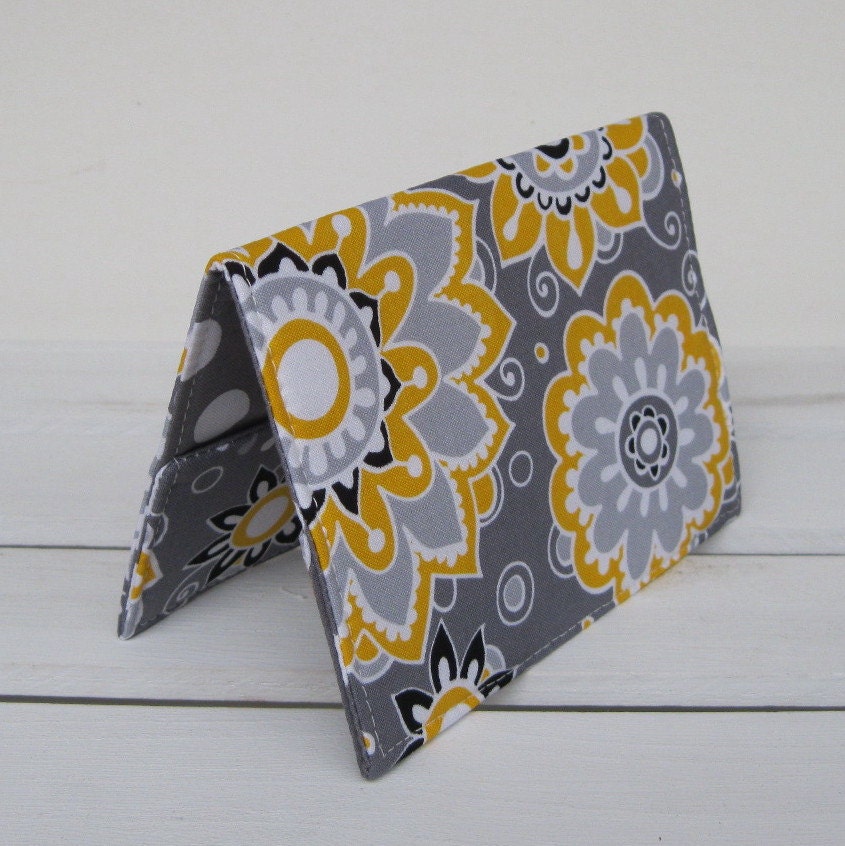 Passport Cover Case - Gray Yellow White Flowers