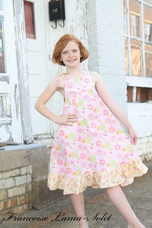 Girls Custom pink twirl ruffled halter dress Size 2T to 10 yrs - Flowers' Smiles