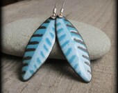 Enameled Blue Bird Feather Earrings