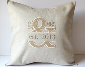 Mr & Mrs Appliqued Monogrammed Pillow Cover - Ampersand - Burlap - Natural Linen - Split Design - Personalized - Wedding - Bridal - 18 x 18