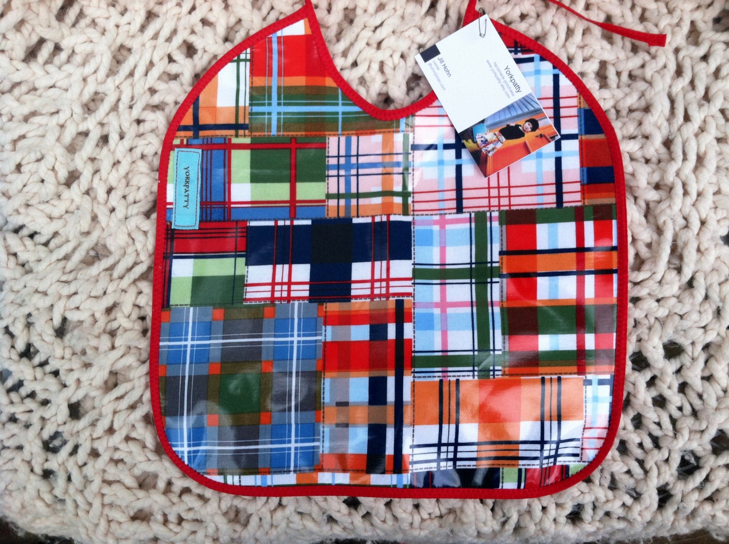 Laminated Plaid Bib - handmade, child, infant, toddler, feeding, baby, boy, girl, BPA free