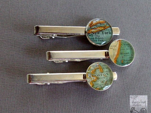 Tie Bar Custom Map Your Choice Vintage Atlas Tie Clip Tack  Personalized  For your groom or wedding party