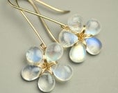 Shimmering Rainbow Moonstone Flower Earrings