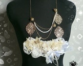 Opulent White Lace and Gold bricolage statement necklace