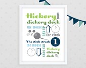 HIckory Dickory Dock 8x10 Blue and Green Nursery Art  /// Giclee Print  ///  Nursery Classics Collection