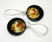 Amber Earrings, Classic Clear and Black Resin Earrings with Baltic Amber and Sterling Silver