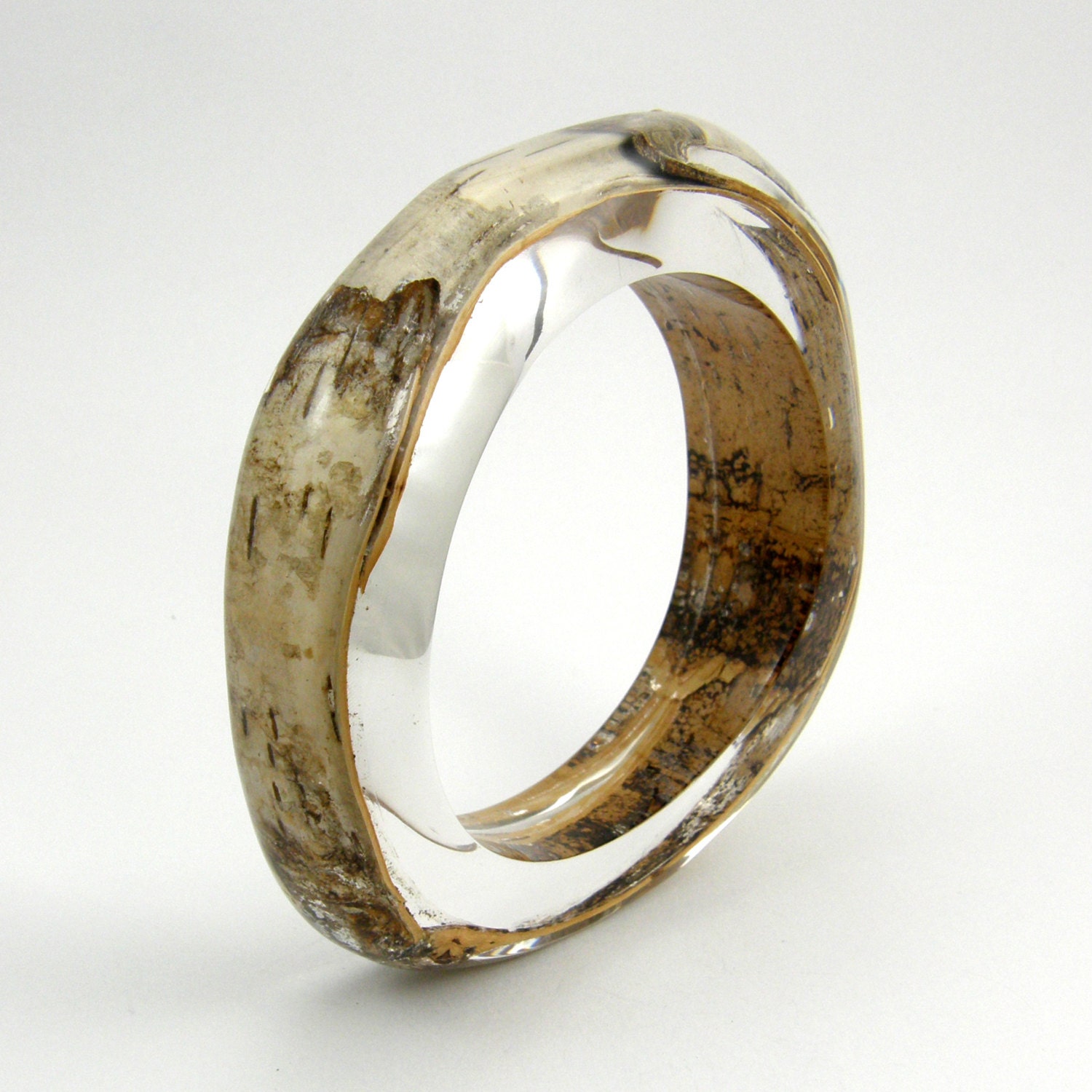 Birch Bracelet, Birch Bark Resin Bangle, Original Forest Theme Jewelry