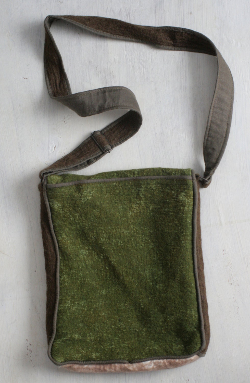 Stylish Brown Green Messenger Shoulder Felted Bag -- Hand felted wool -- Wearable Art - OOAK