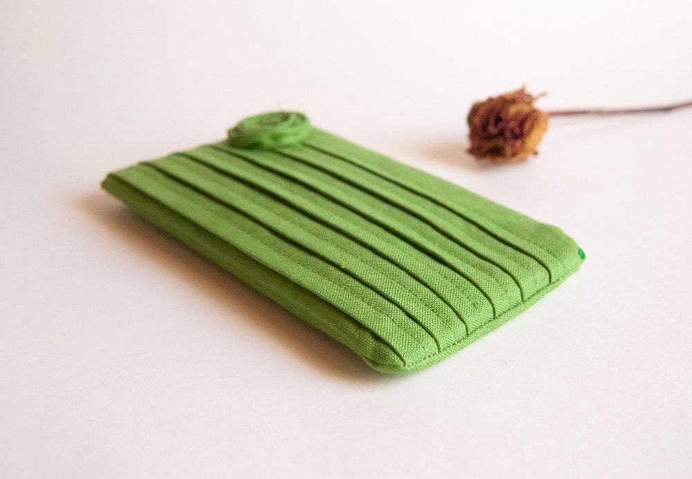 Cosmetic Clutch, Makeup bag, Pleated Wedding Bridal Clutch, Purse, Olive green Rose, bridesmaid gift idea  by Lolos