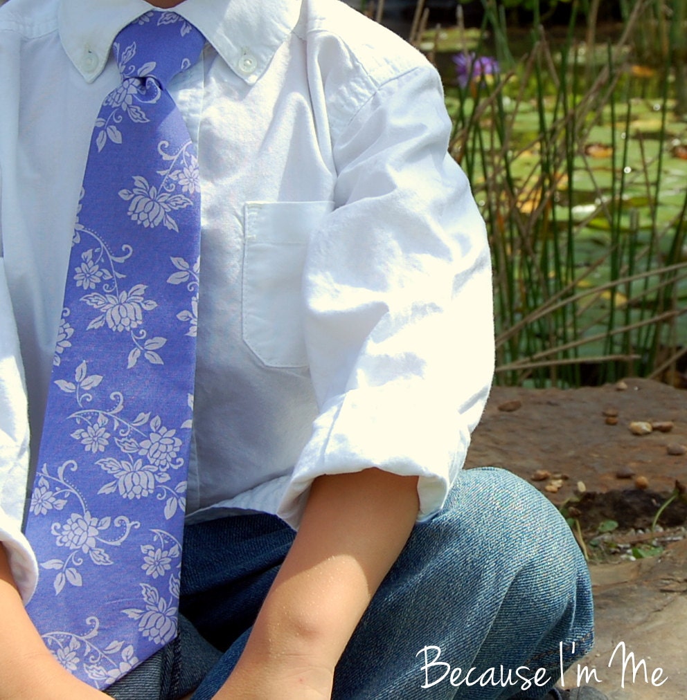 Mens Purple Tonal Floral Flourish Print Necktie