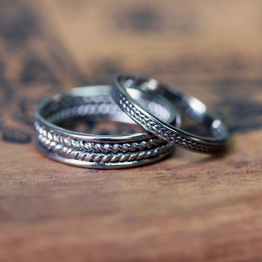 White gold wedding ring set - braided wheat bands - 14k palladium white gold - recycled gold - harvest - wedding bands - made to order