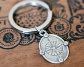 Compass keychain - graduation gift - recycled sterling silver - compass rose - oxidized - nautical keychain - keyring - Find your way