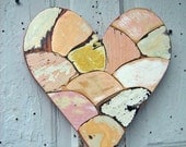 Wood Mosaic Heart, Reclaimed Wood Art, Pink and Peach Wooden Wall Heart
