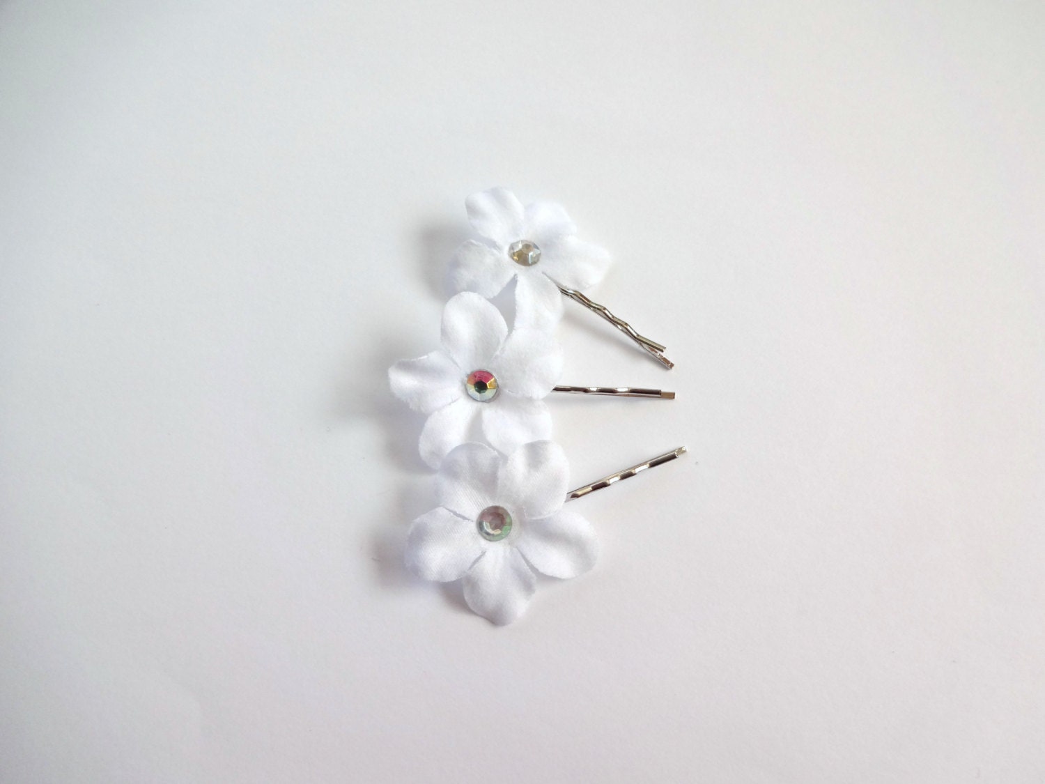 3 White Bridal Small Flowers Hair Pins