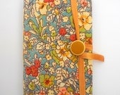 Colorful flowers Journal Notebook Diary, Opens with Mustard button and golden ribbon, writing journal, blank book