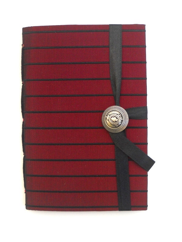 Handmade book, journal, notebook, lined paper for writing, Red Black, stripes, Personal journal, diary, hand bound, custom notebook