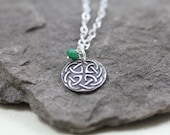 Celtic Knot Fine Silver And Emerald Pendant Necklace
