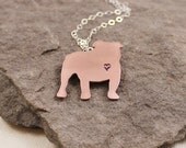 English Bulldog Love Necklace- Copper,Hand Stamped, Sterling Silver,Hand Forged