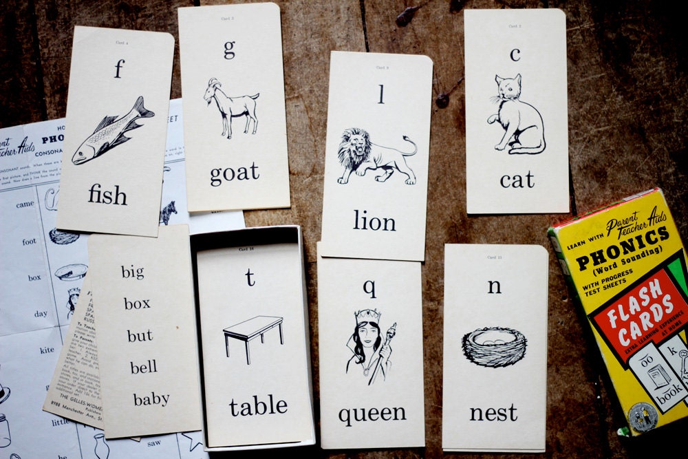 Vintage 1959 Phonics Word Flash Cards