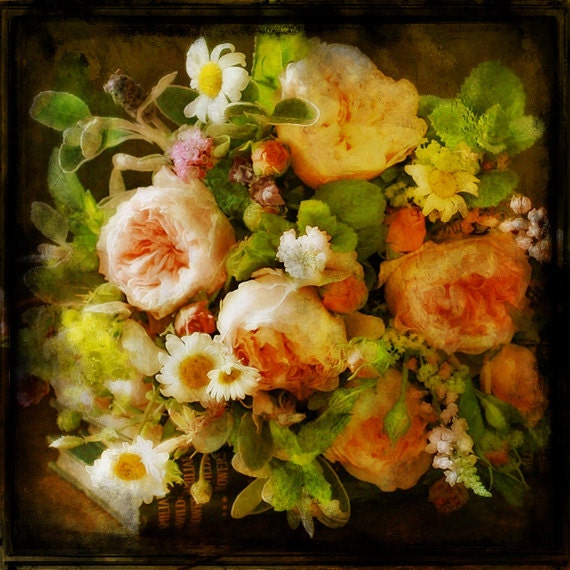 Digital Paper Botanical vintage antique golden orange peach roses  Digital Download Photograph Commercial Use