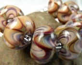 Lampwork glass beads Set of 8 Raku Wavy Beads handmade by Mary Lockwood raku clear