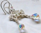 Crystal Filigree Chandelier Earrings, Handmade Sterling Silver Earwires... Bridal Bling, Prom Glam