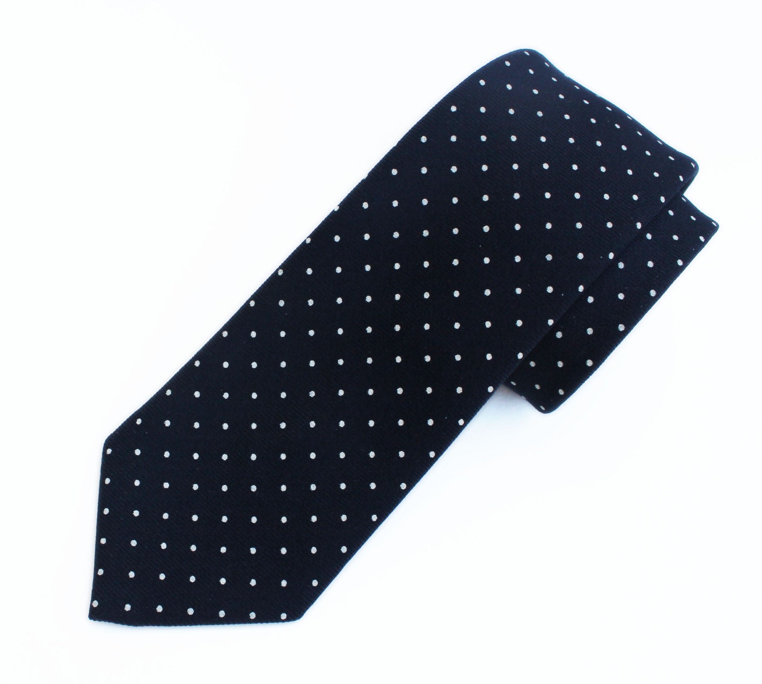 Navy Necktie with White Dots- Vintage 1970s