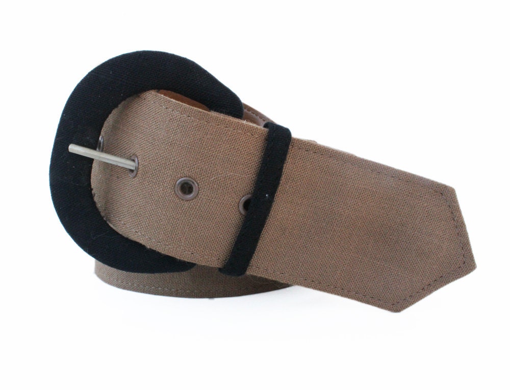 Wide Brown Belt with Black Buckle- Vintage 1980s- Size Large- 37.5 inches- 95 cm