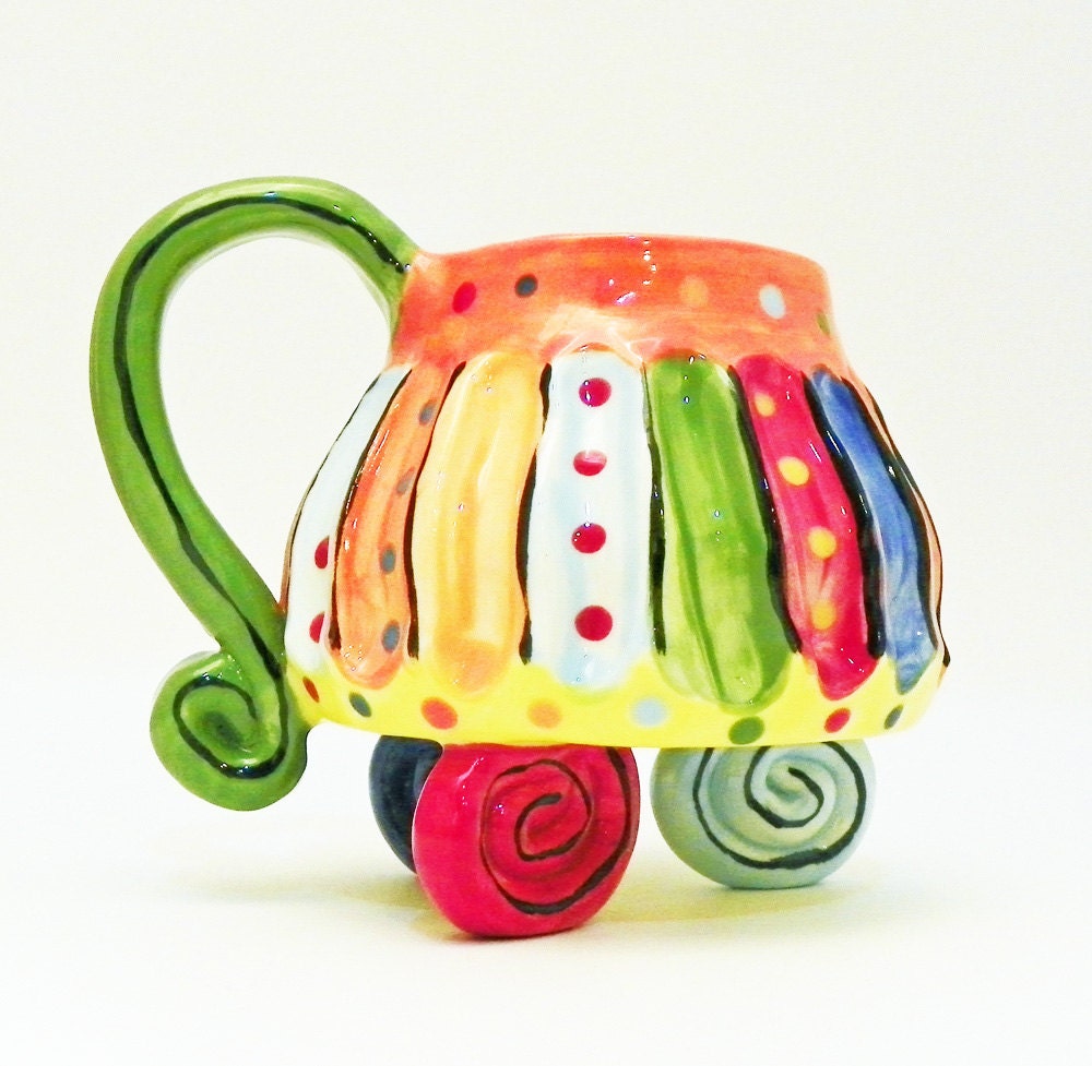Ceramic Mug Striped Whimsical 13 Ounces Made to Order