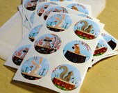 Woodland Friends Sticker Set of 54 Round 1-inch stickers - forest raccoon chipmunk squirrel bunny