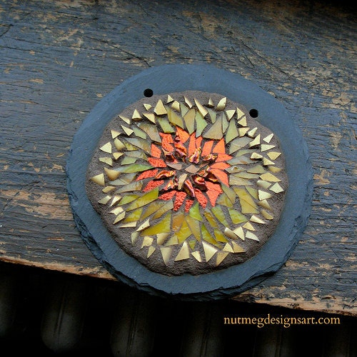 Golden Orange Sunflower Mandala Mosaic