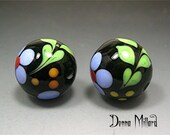 HANDMADE LAMPWORK Earring Beads PAIR Donna Millard sra blue green flowers spring summer beach