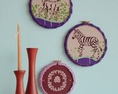 wall art -- zebra fawn bird floral -- purple green brown