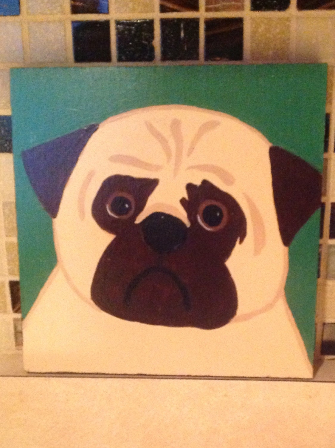 Handpainted Pug - Acrylic on wood